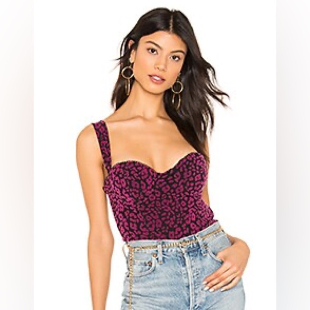 NBD Revolve Bustier Top in Magenta Pink & Black Leopard Print Velvet Size XS